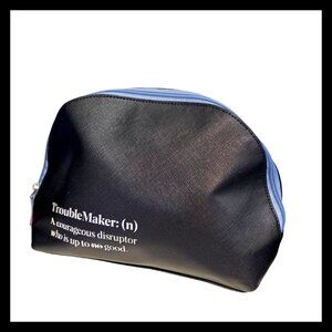 Bluemercury Troublemaker Makeup Bag Blue Vinyl 9‎ x 6 x 3.5 NEW